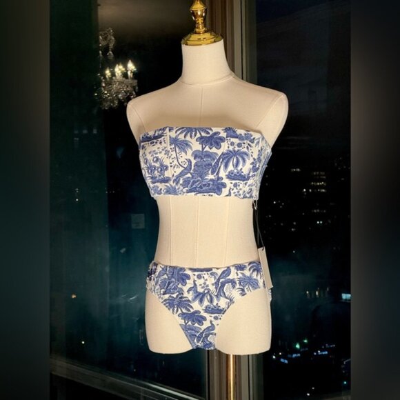 🆕 STAUD 🧿 NWT Blue Toile Bikini Set, Mala Top & Corsage Bottom - Sz L - Blue - Picture 3 of 16